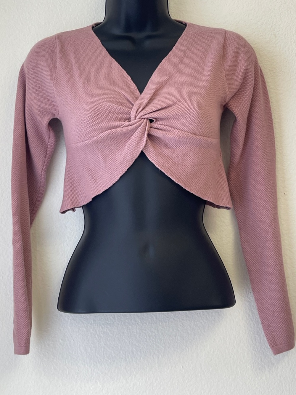 Knit Twist-Front Crop Top - Mauve Pink